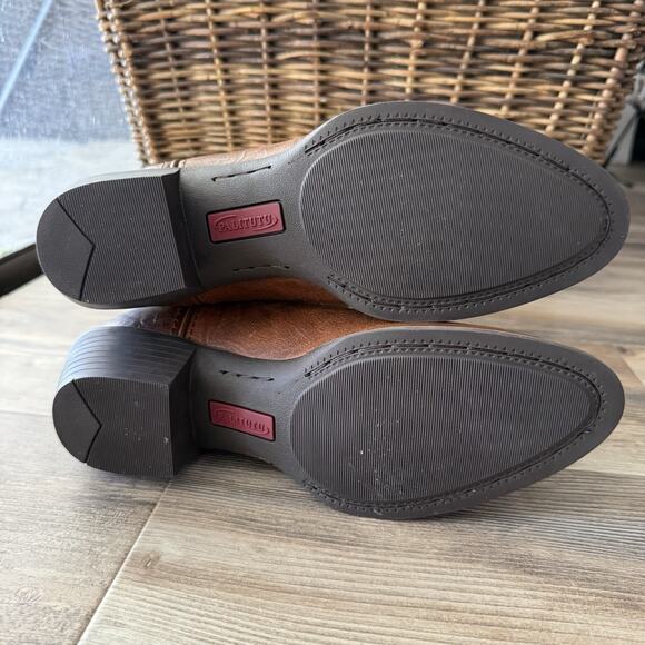 Palitutu Brown Leather Western Cowboy Boots Women’s 7.5 Floral Stitch Pull-On - Picture 5 of 7